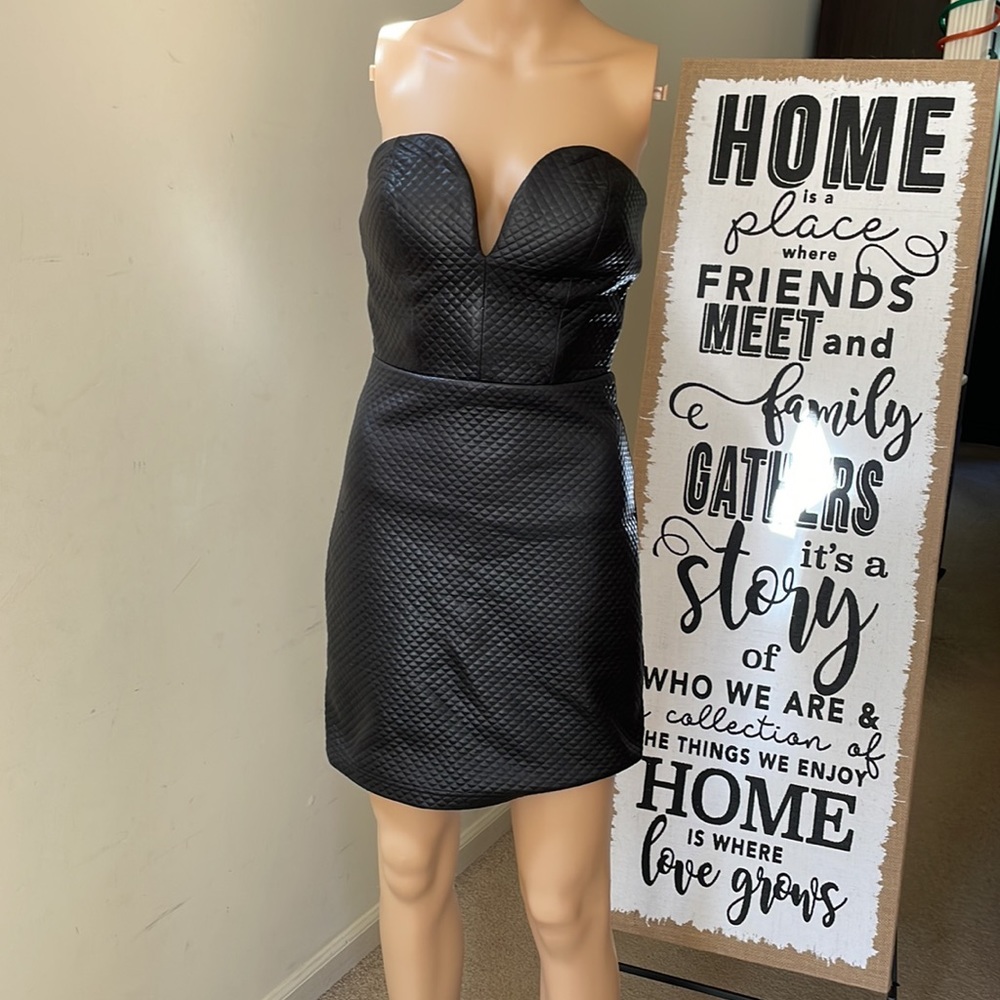 Women’s Black Leather Bodycon Dress Size Small Faux Leather Excellent Condition